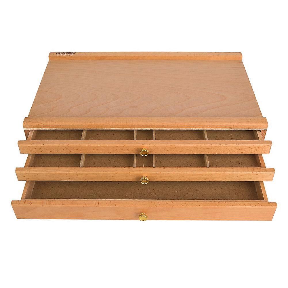 Boîte à outils à tiroir à 3 niveaux en bois de hêtre pour outils de dessin, peinture pigmentée