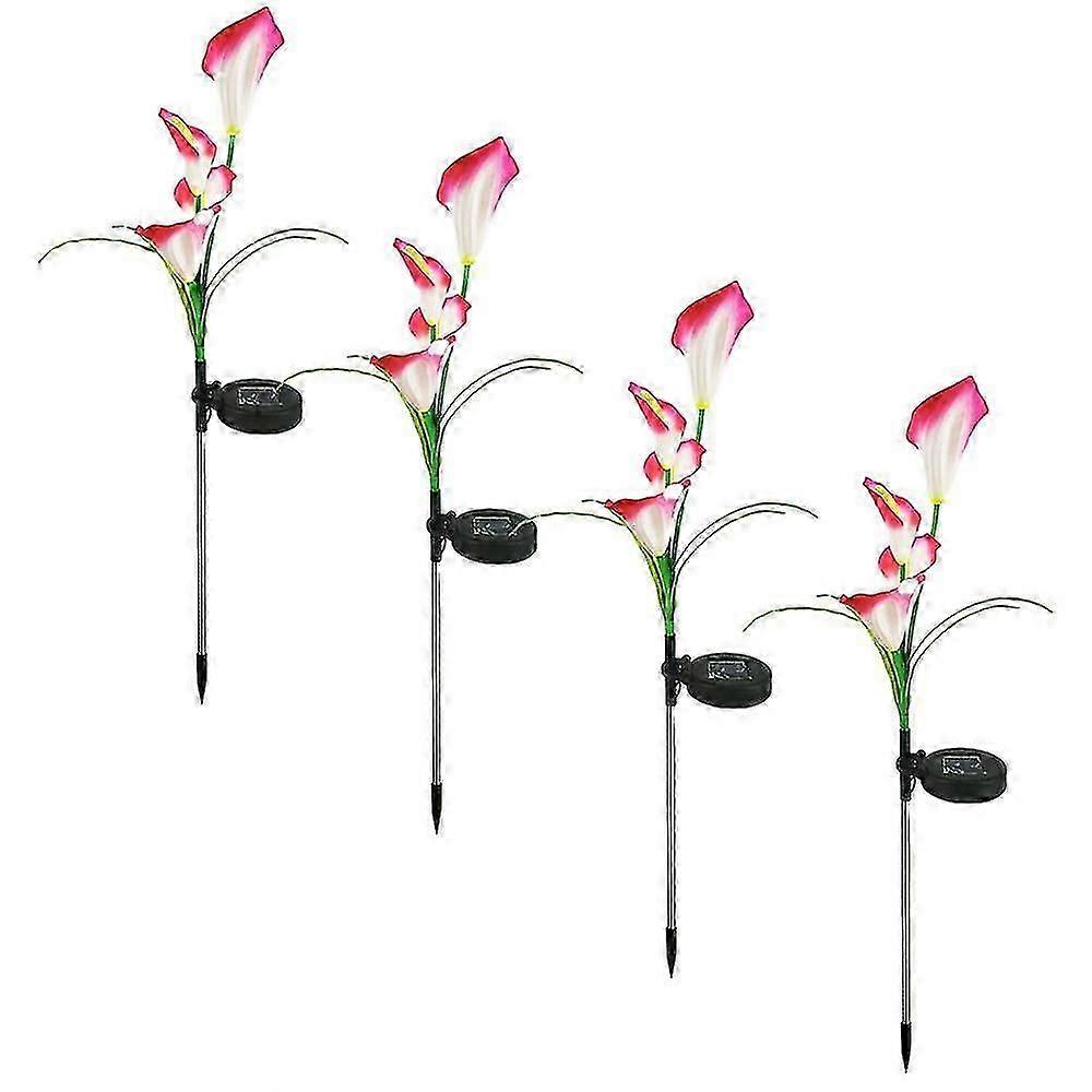 Set of 4 Solar-Powered Calla Lily Garden Lights with 16 LEDs Each, for Decorating Gardens, Patios, and Pathways