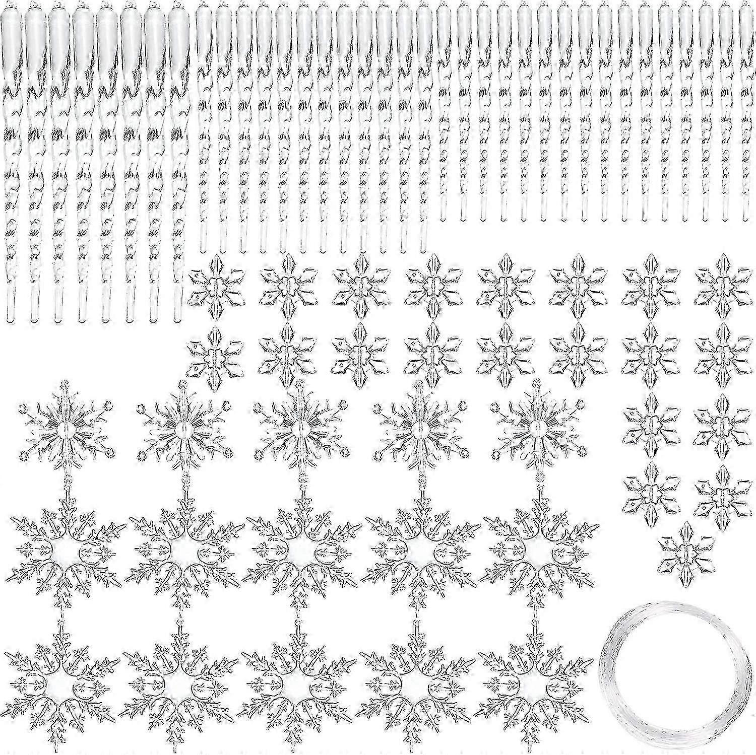 Christmas Snowflake Acrylic Icicles Ornaments Decor Set with 72 Pcs