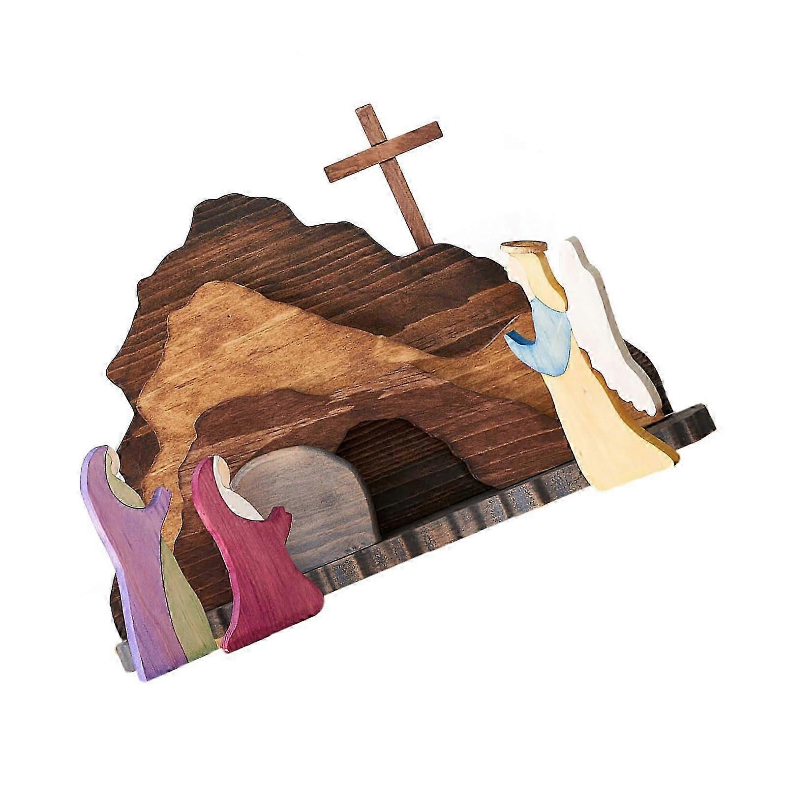 Easters Holiday Nativity Scene Wooden Decoration Figurines Set For Home Tabletop Spring Collectible Ornaments Ref: 4274