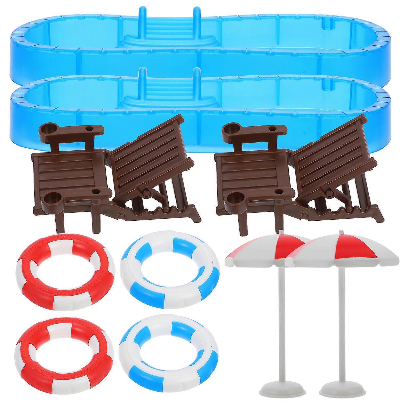Miniature Swimming Pool Model Beach Chair for Playing 2Sets Plastic
