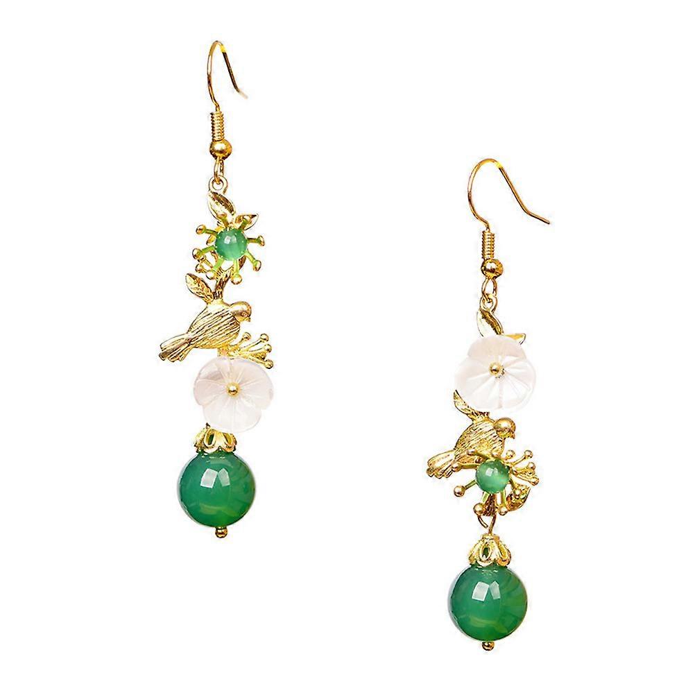 Green Agate Earrings Flower Earrings with Hook 1Pair Shell Material