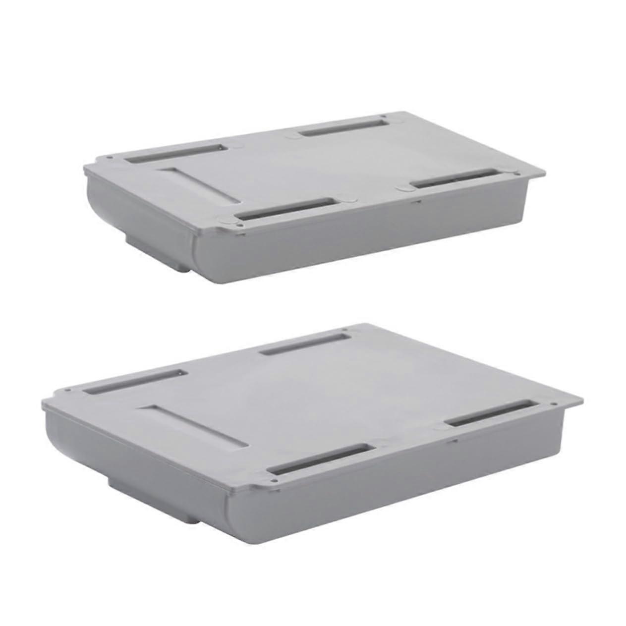 Self Adhesive Plastic Under Desk Drawer Organizer 2 Pack With Smooth Slide Rail Grey Office School Bedroom Kitchen