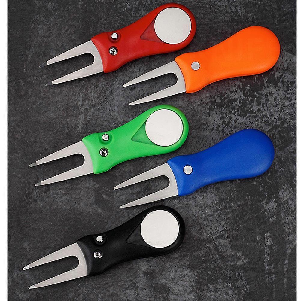 Golf Divot Tool Fork Stainless Fork For Outdoor Sports Use Green Color Folding 1Pack