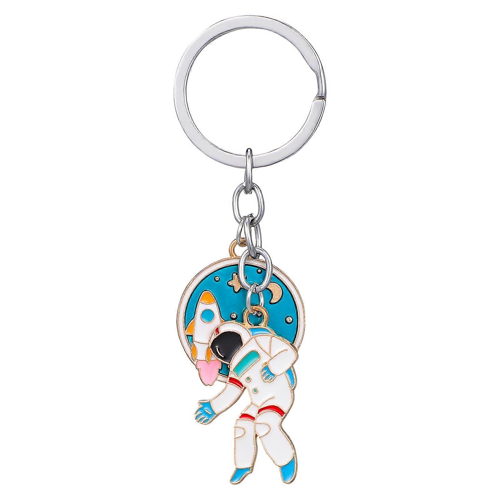 Keychain Decor Cartoon Planet Astronaut Key Ring for Decoration 2Pcs Alloy