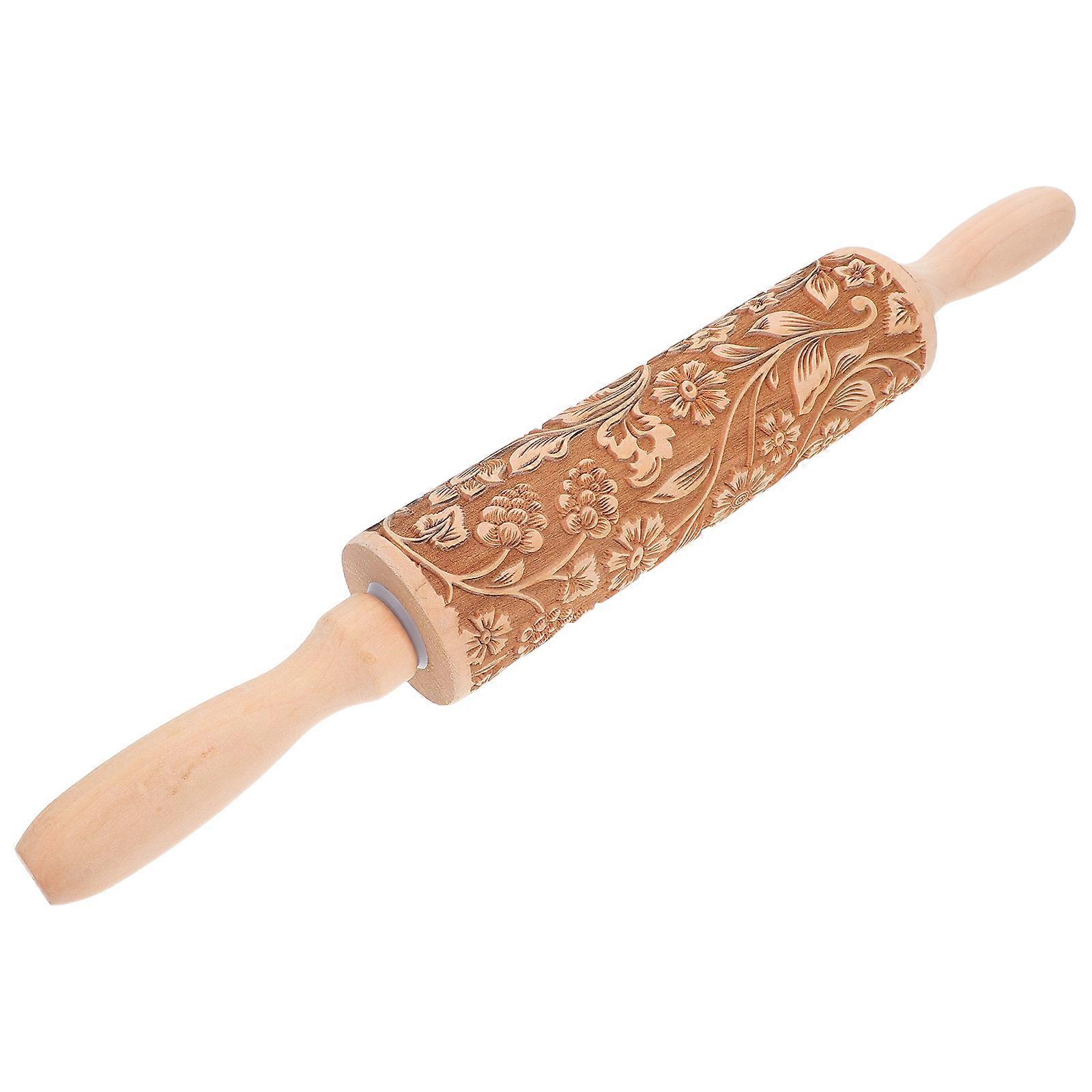 Engraved Rolling Pin For Baking Pastry Dough Khaki Wooden 5Pcs Cylindrical Shape Ideal For Baking Enthusiasts Special Occasions