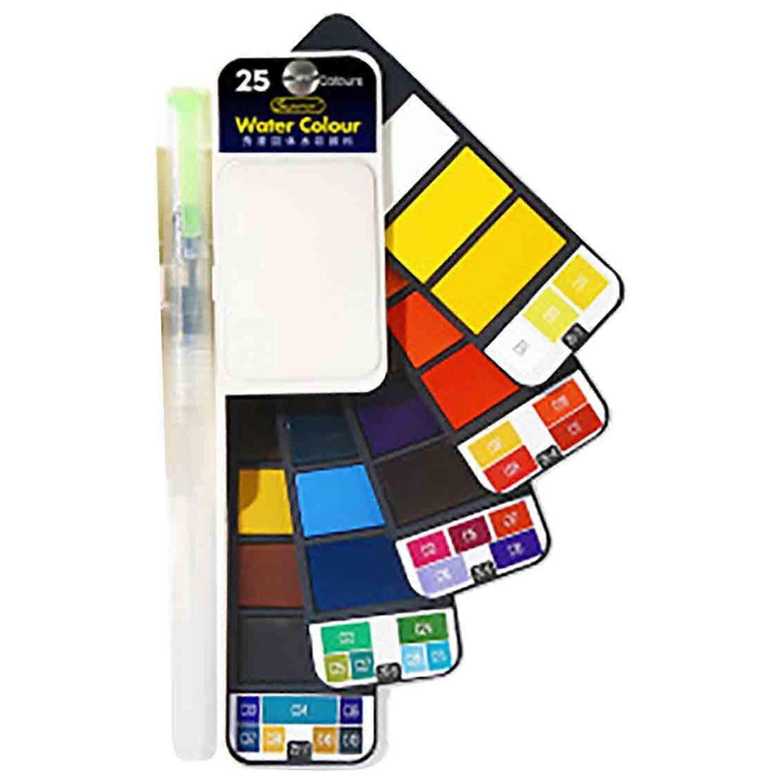 JingChun Original 25-Color Travel Watercolor Set, Foldable Portable Kit with Water Brush for Easy Plein Air Painting
