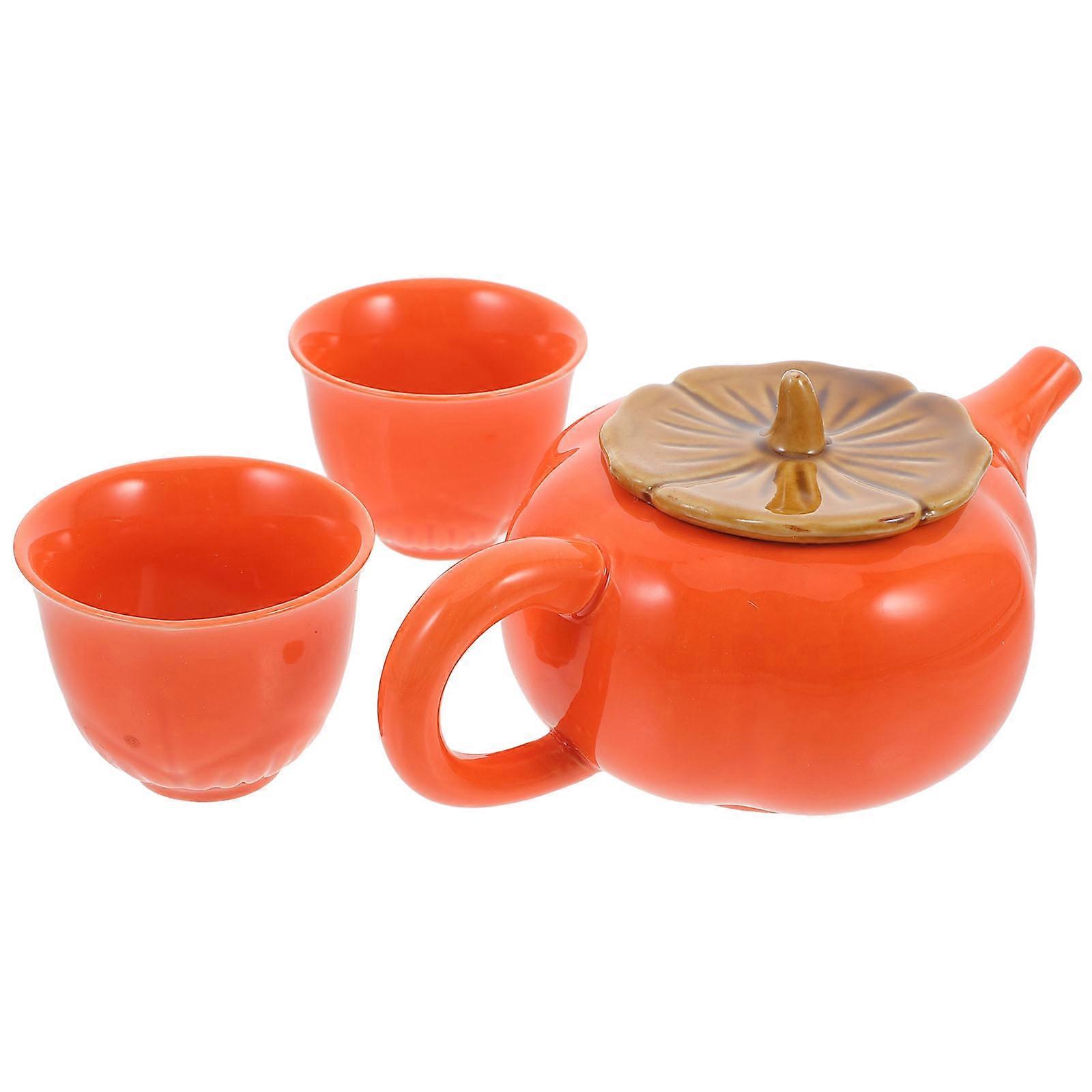 Persimmon Teapot Tea Cups Set For Travel Or Home Use With Design 1 Set