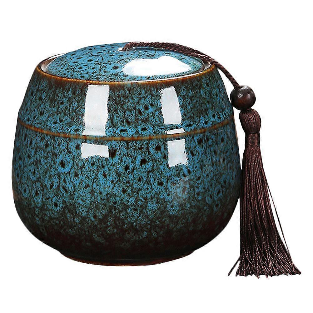 3Pcs Tea Canister Ceramic Jar for Storage with Blue Lid