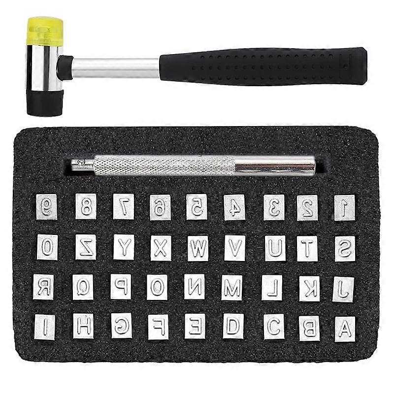 38 PCS Leather Stamping Tools, Alphabet Leather Stamping Kit with Rubber Hammer, for Leather Working(6mm)