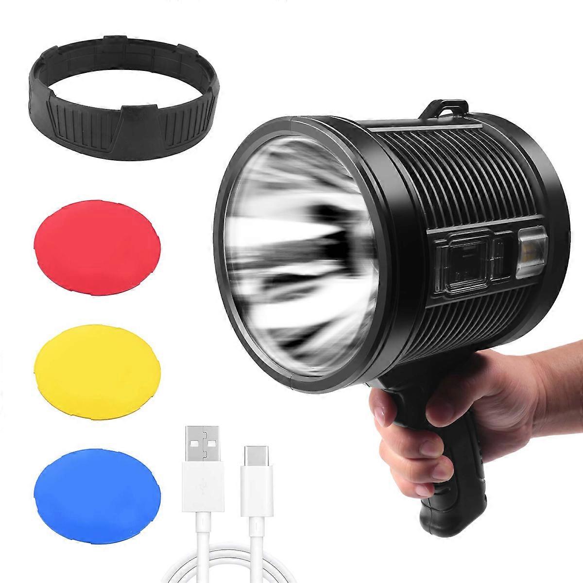 Rechargeable Spotlight,100000 Lumens LED Spot Lights Handheld Large Flashlight Super Bright Outdoor