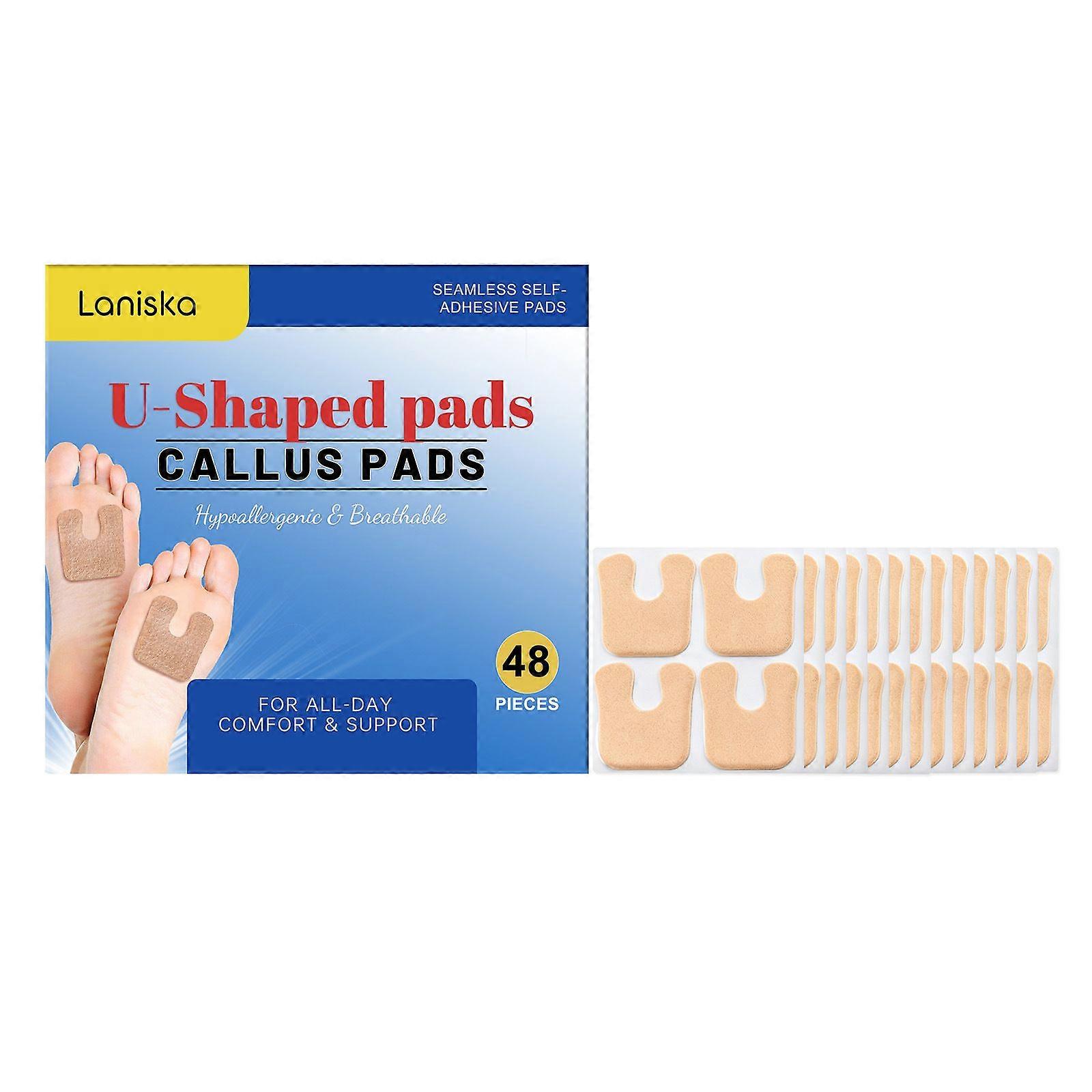 48 Pcs U-Shaped Callus Pads for Feet, Callus Cushions for Bottom of Foot, Self Adhesive Felt Foot Metatarsal Corn Pads for Relieve Heel and Forefoot P