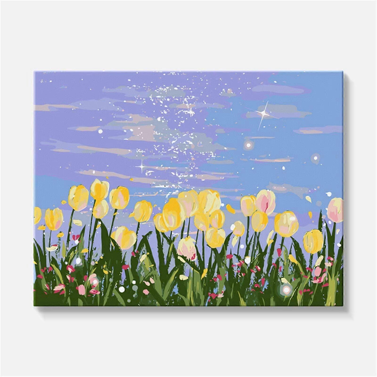 Paint By Numbers For Adults Yellow Tulip Kit On Canvas With Brushes And Acrylic Pigment 18x24 Inch 45x60 Cm