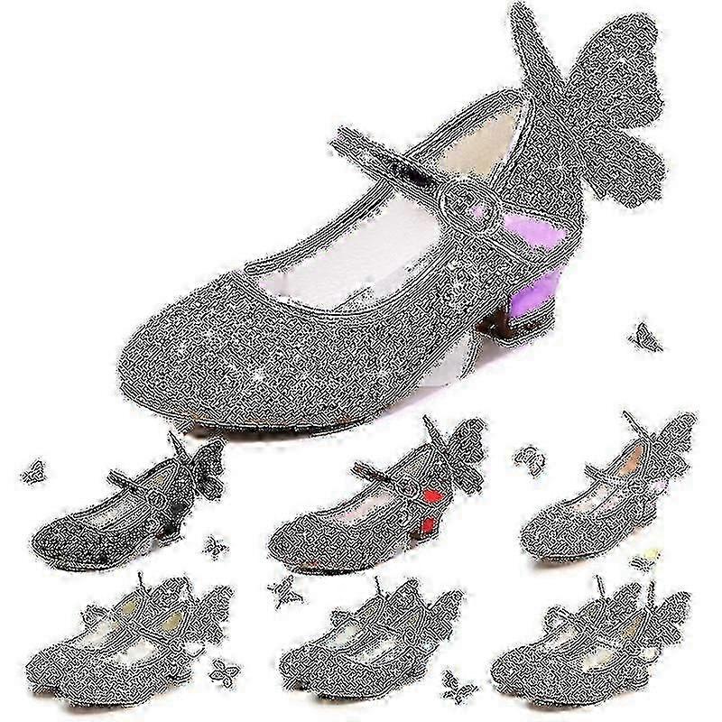 أحذية جلدية للأطفال للبنات بريق الأطفال أحذية بنات بكعب عال فراشة 3D