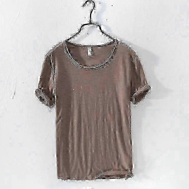 تي شيرت رجالي ريترو ضيق مع رقبة أحادية اللون مصنوع من القطن 100٪ للراحة والتهوية