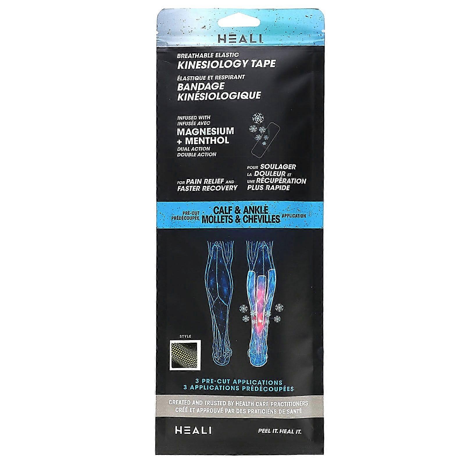 Breathable Elastic Kinesiology Tape, Calf & Ankle, 3 Pre-Cut Applications