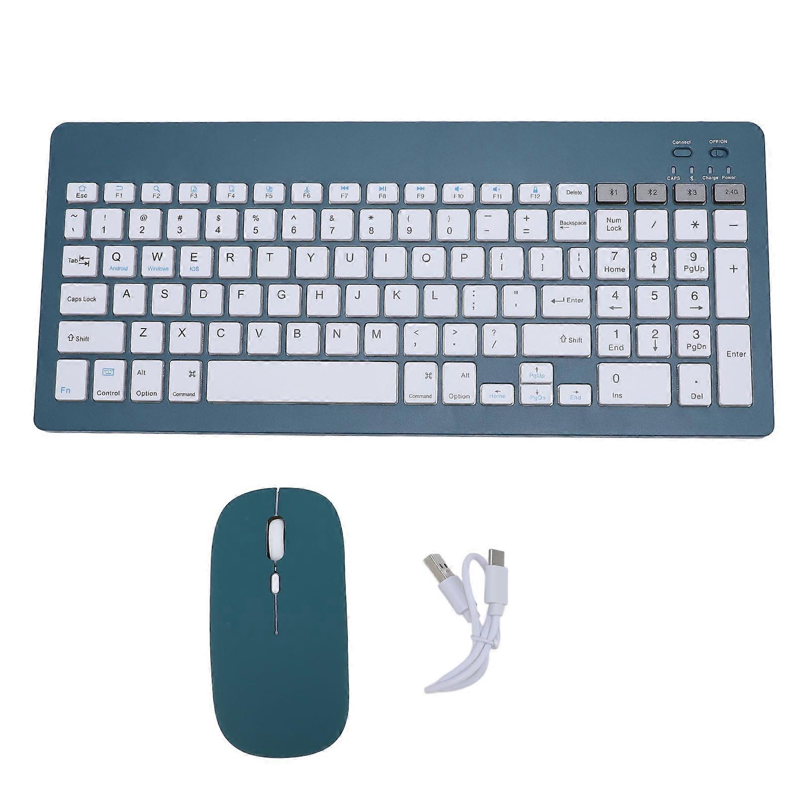 Wireless Keyboard and Mouse Set Rechargeable Bluetooth 4 Channels Ergonomic Dark Green