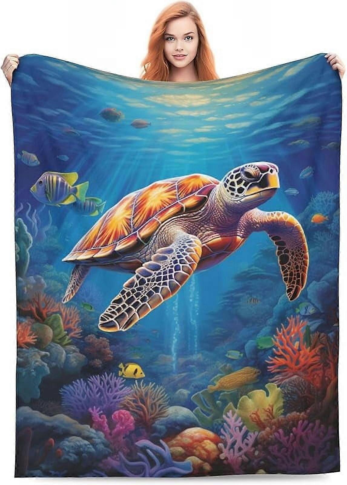 Sea Turtle Blanket Turtles Shell Ocean Flannel Throw Blankets for Home Decor Couch Bed Sofa Soft Fuzzy Lightweight Gifts