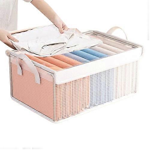Fabric Storage Boxes Stackable Organizer With Transparent Lid For Clothes Wardrobe And Laundry Organization