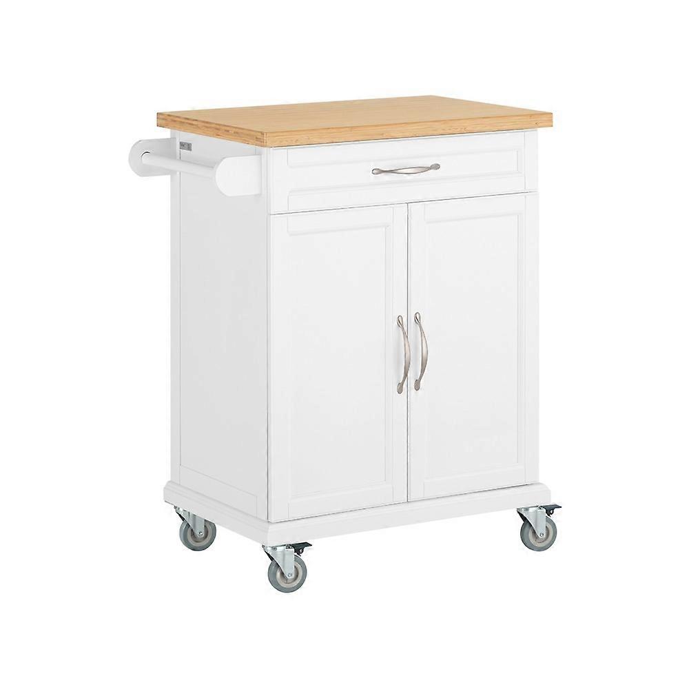 SoBuy FKW13-WN，带竹制台面和轮子的厨房岛推车，带储物架的移动服务推车，滚动服务储物推车