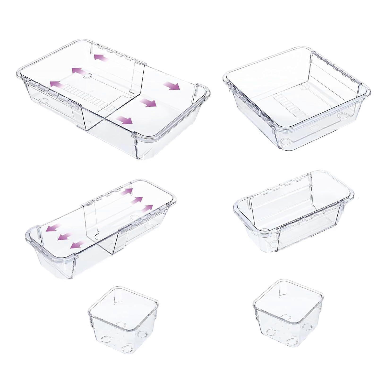Expandable Drawer Storage Organizers With Compartments, Waterproof ABS Tray, Adjustable Utensil Organizer
