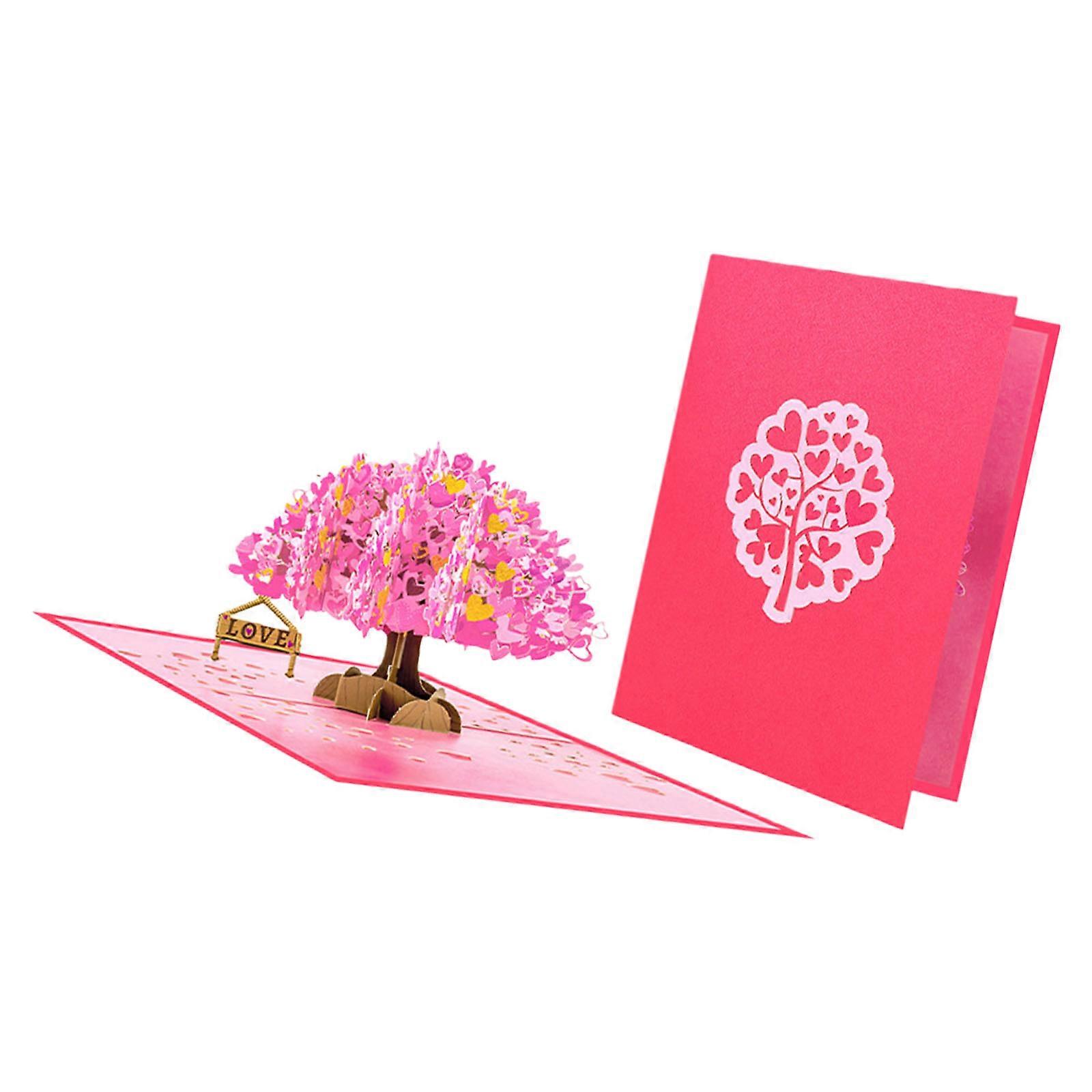 3D Popup Invitation Card for Birthday Event Handmade Heart Tree Greeting Card with Envelope Party Supplies Multicolor