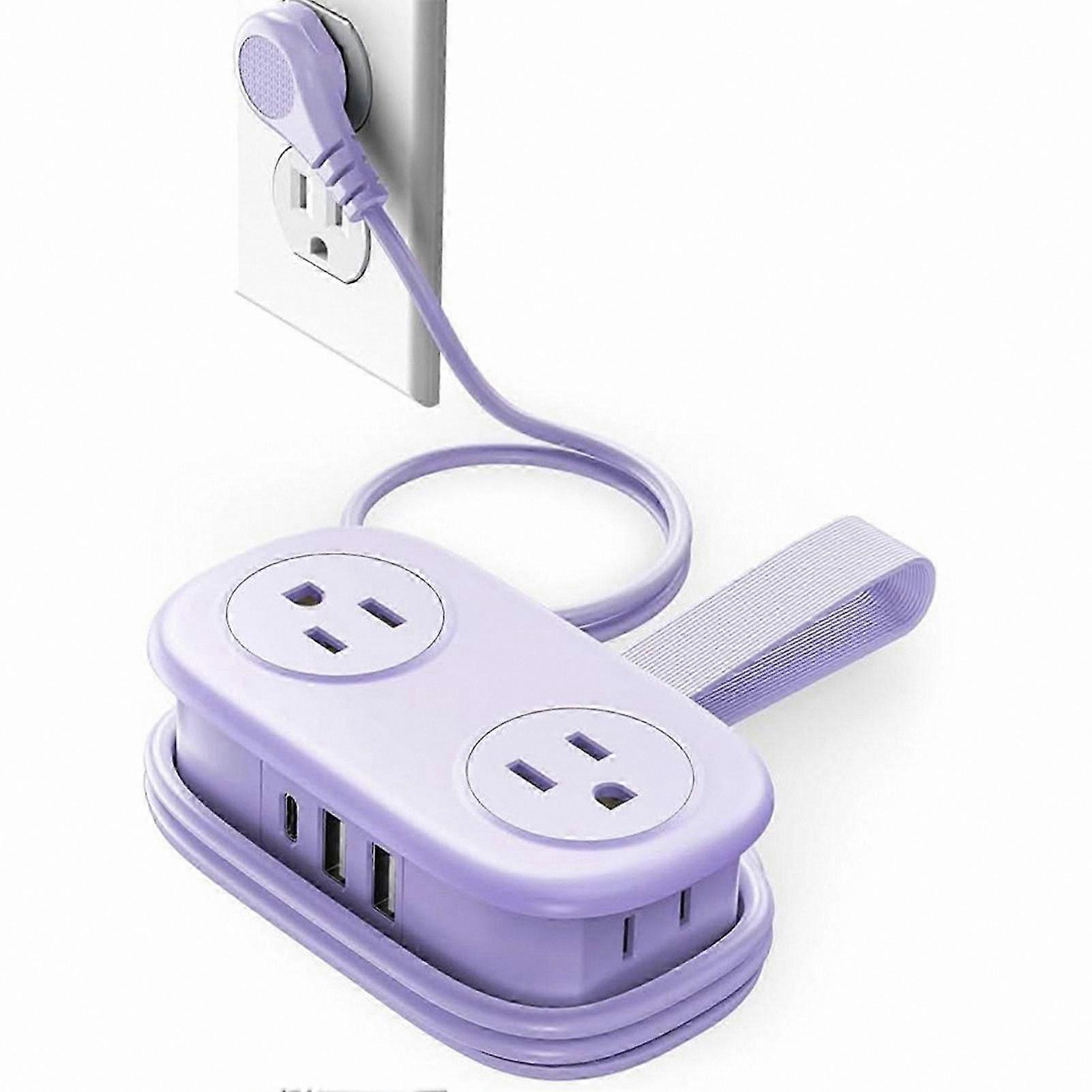 Compact 4FT Travel Power Strip with 4 AC Outlets, 2 USB-A, 1 Type-C, Surge Protection, and 45° Flat Plug for Easy Portability