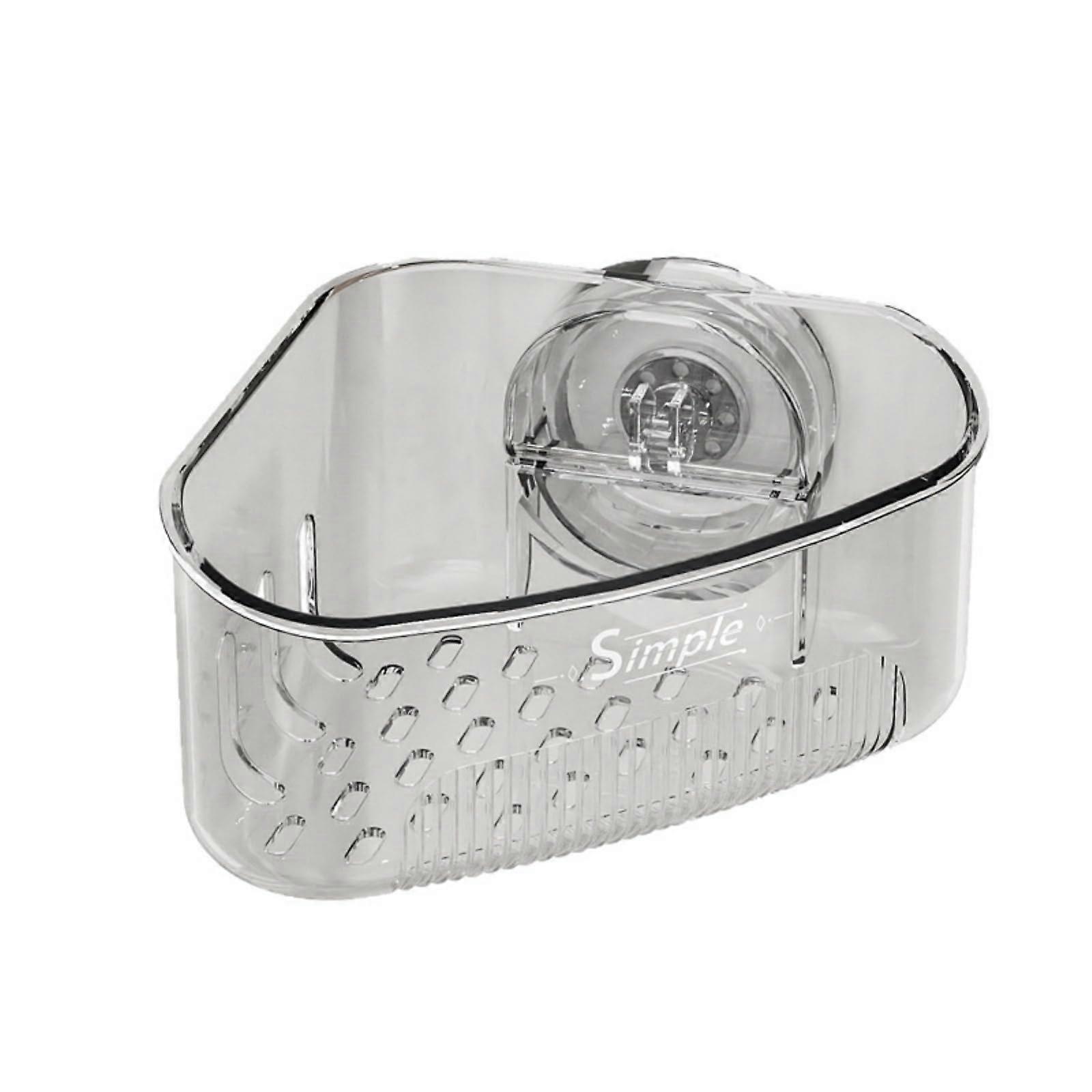 Suction Cup Corner Shelf for Kitchen Sink, Removable Sponge and Brush Holder, No Drilling Transparent Storage Rack