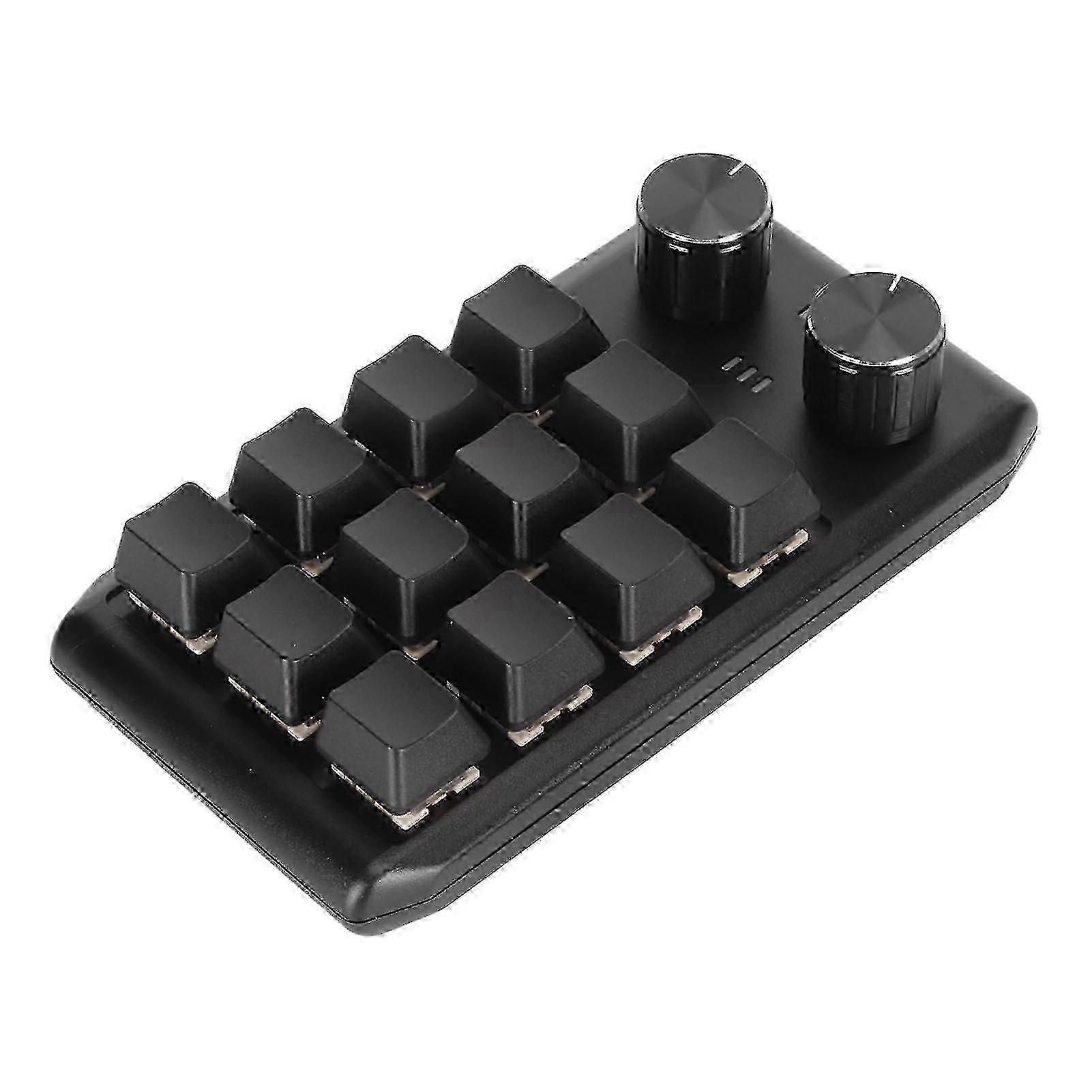 Mini Custom Keypad 12 Mechanical Keys 2 Knobs Programmable Red Switch Programming Macro Keypad compatible with PC Gaming Multimedia Wireless BT(Inbuil
