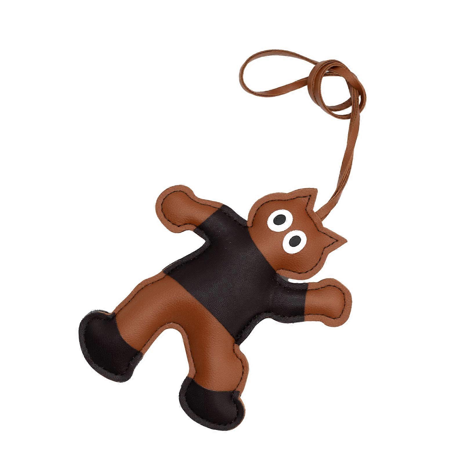 Lightweight and Portable Fat Cat Key Holder Classical Color PU Leather Key Chain Ornament For Backpack Hanging Accessory  brown