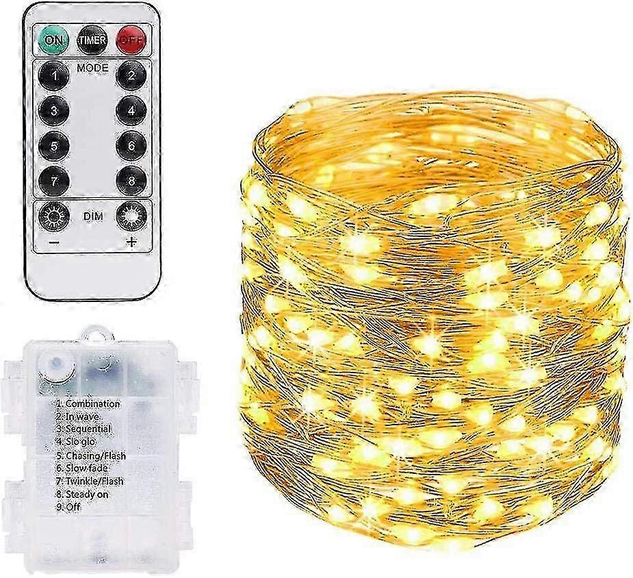 10 M 100 Leds Warm White String Light, Waterproof Ip65 Copper Wire Light(battery Not Included)  hy