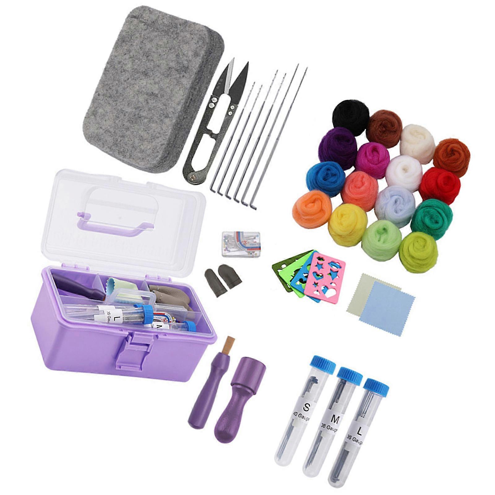 Needle Felting Kits with Felting Tool Foam Mat Needle Felting Starter Kits Wool Roving Set for Woman Multicolor