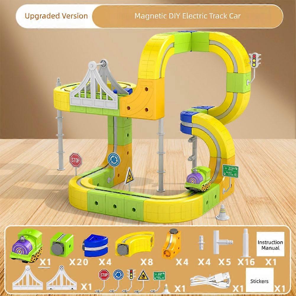 Kids Klick Rail Electric Train Set, Magntic Anti-Gravity Race Track Train Set, DIY Cubes STEM Building Assembly Kit, Christmas Birthday Gifts for Kids