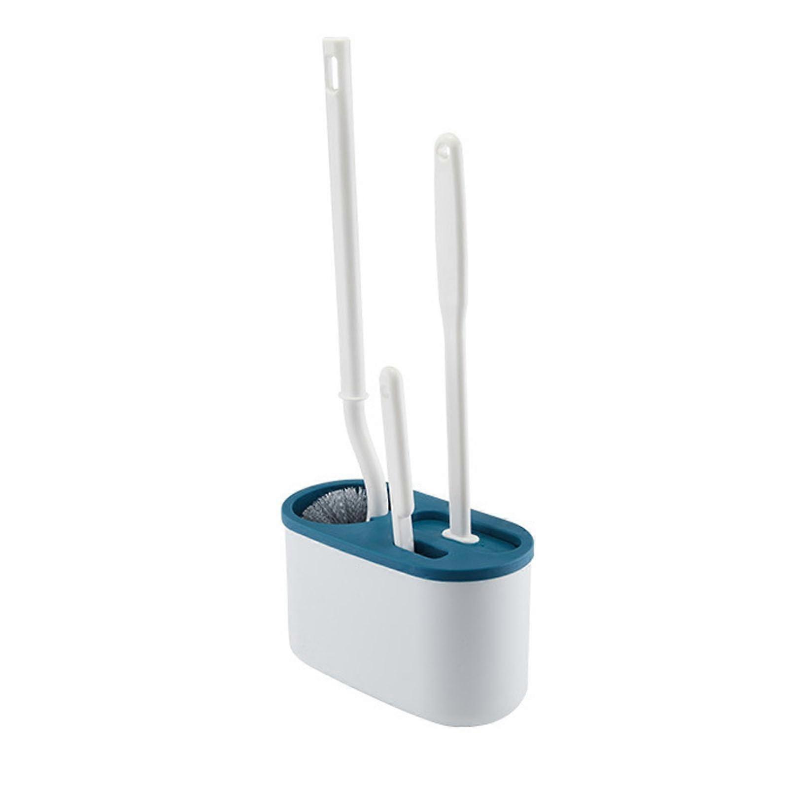 Toilet Brush and Holder with Long Handle, Soft Silicone Scrubber for Efficient Household Bathroom Cleaning (Blue)