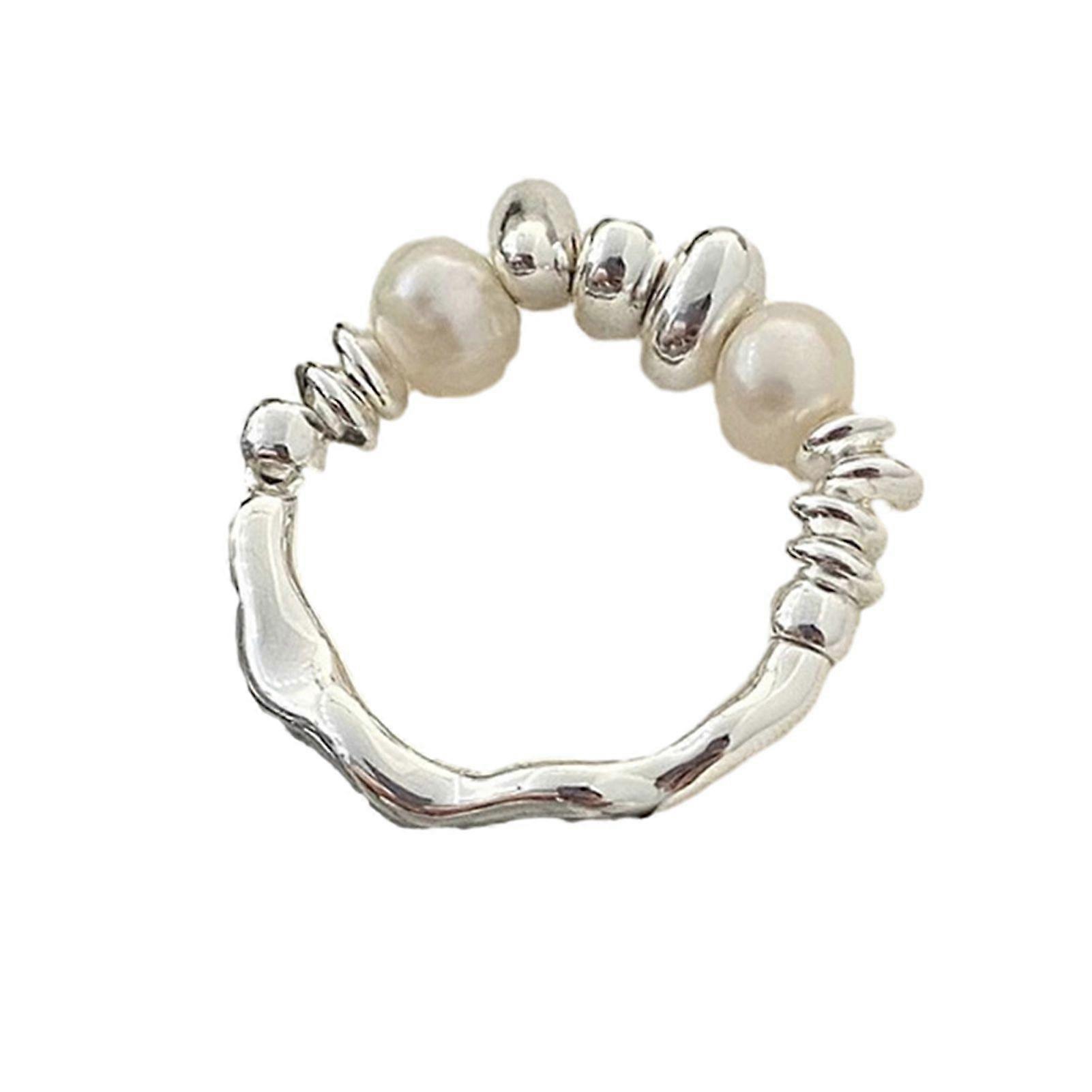 Women Ring Imitation Pearl Decor Irregular Shape Beads Handmade Ring Adjustable Opening Design Finger Ring