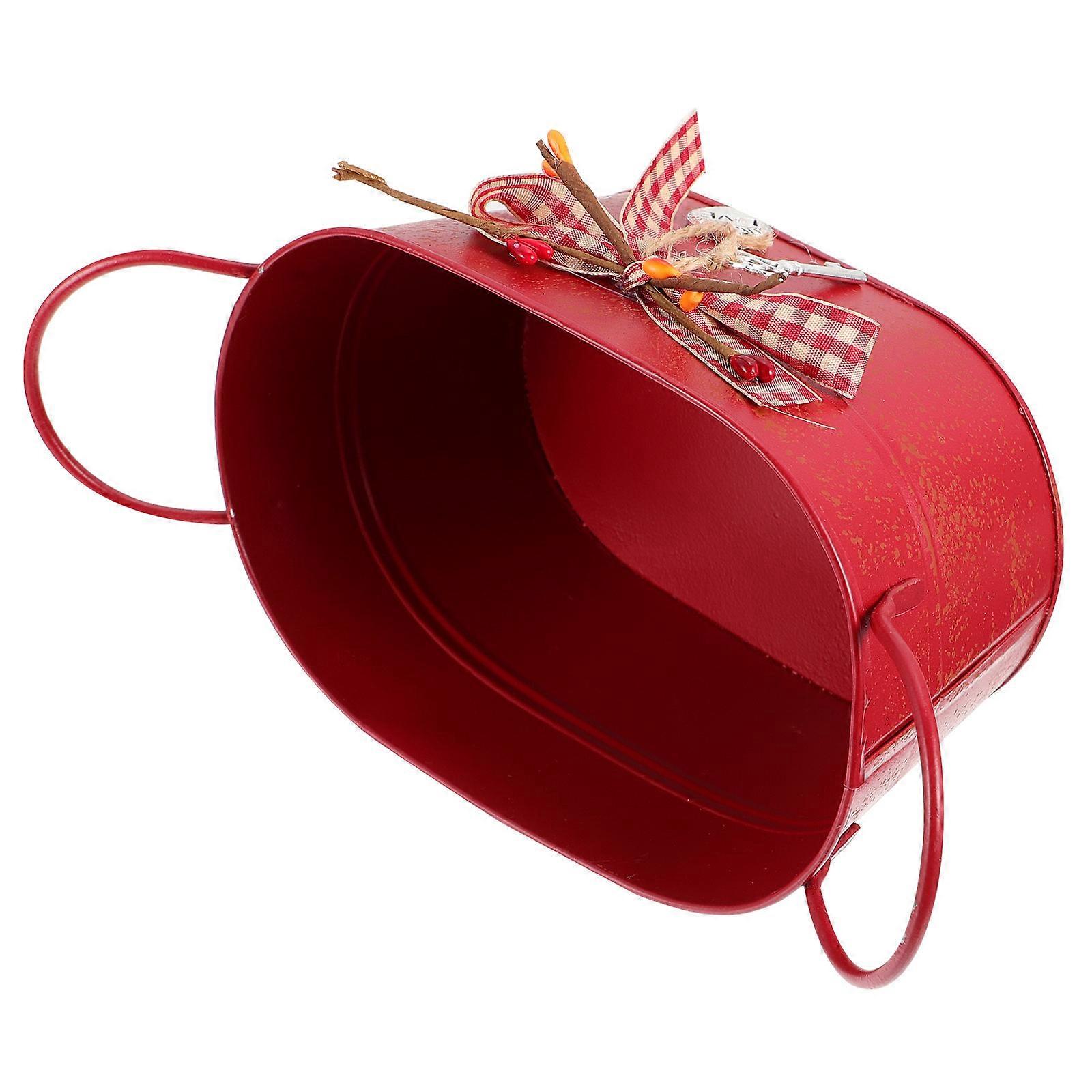 Decorative Iron Bucket Flower Bucket for Storage 1Pcs Red Design