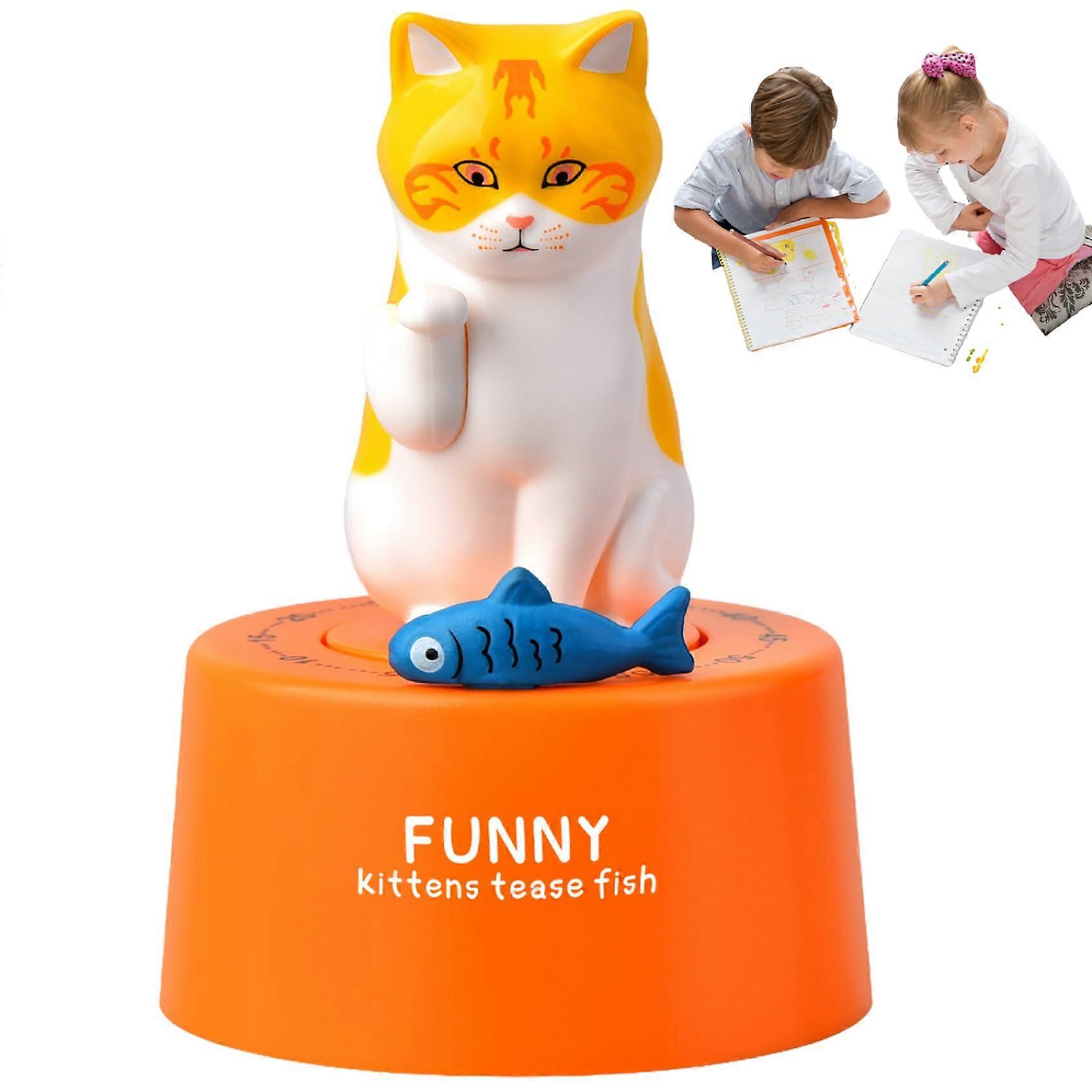 Cute Cartoon Cat Kitchen Timer 360° Rotation Magnetic Mount Precise Countdown ABS Plastic