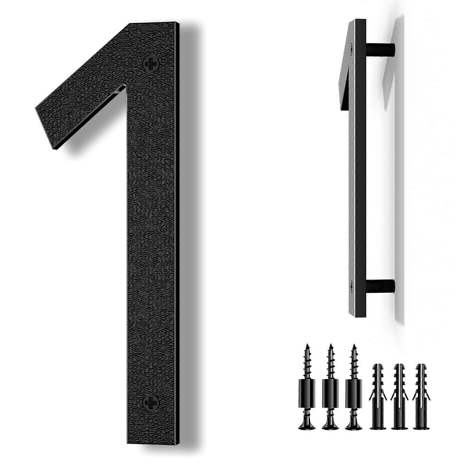 8 Inch Black Modern Floating House Number 1, Large Weatherproof 3D Design for Outdoor Wall