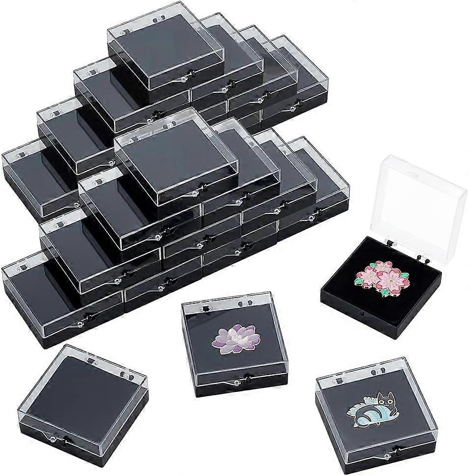 24 Sets Plastic Gift Box For Pin with Velvet Inside 2.2x2.48x0.9inch Rectangle Clear Lid with Black Base Badge Packaging Boxes Small Jewelry Brooch St