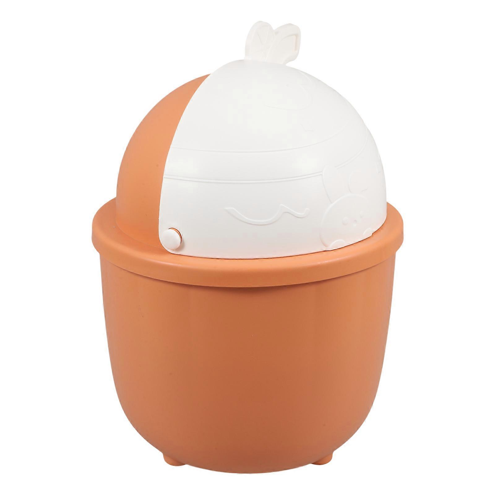Orange Mini Trash Can with Flip Lid for Bathroom Desktop Use
