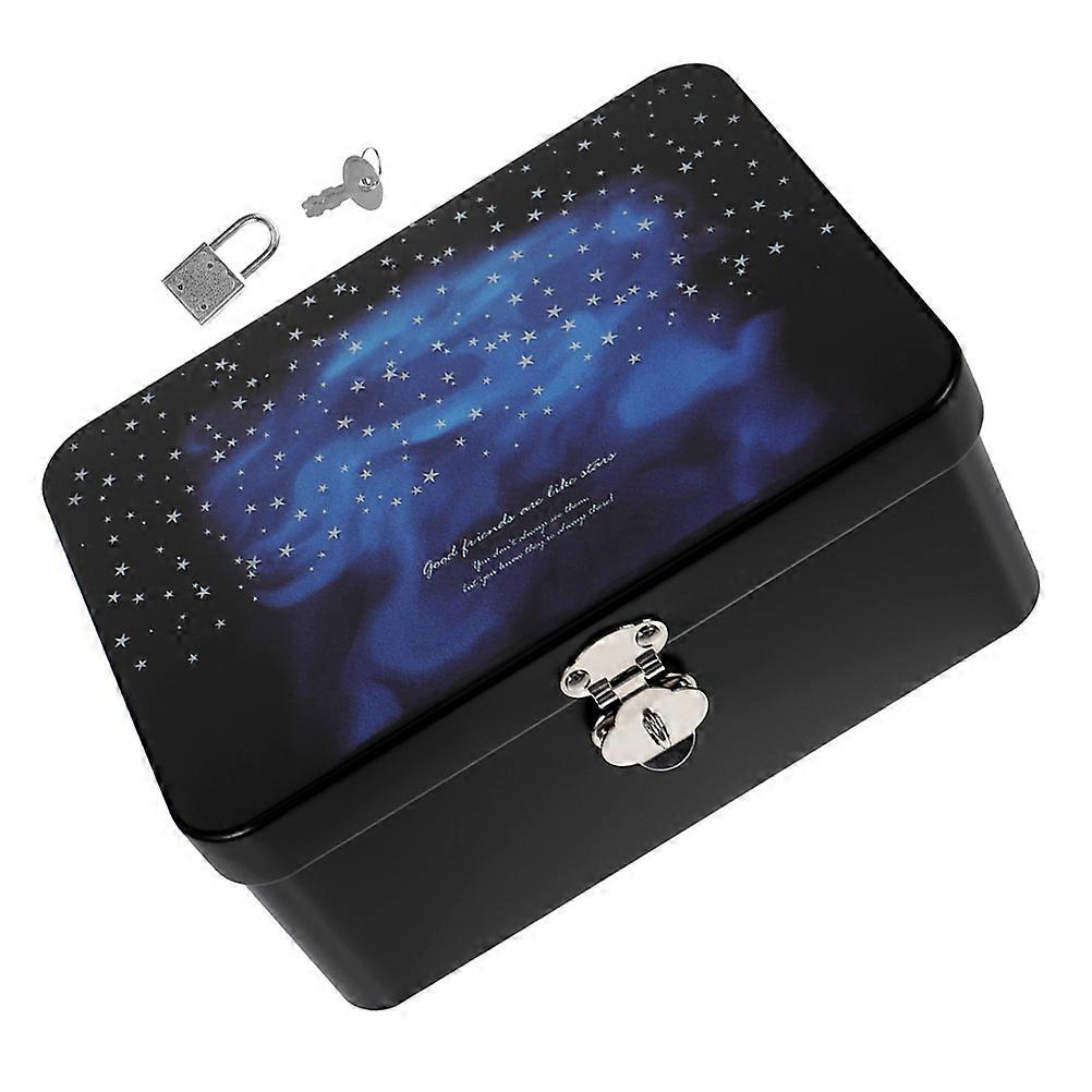 Vintage Tinplate Storage Box with Padlock for Secure Storage Blue