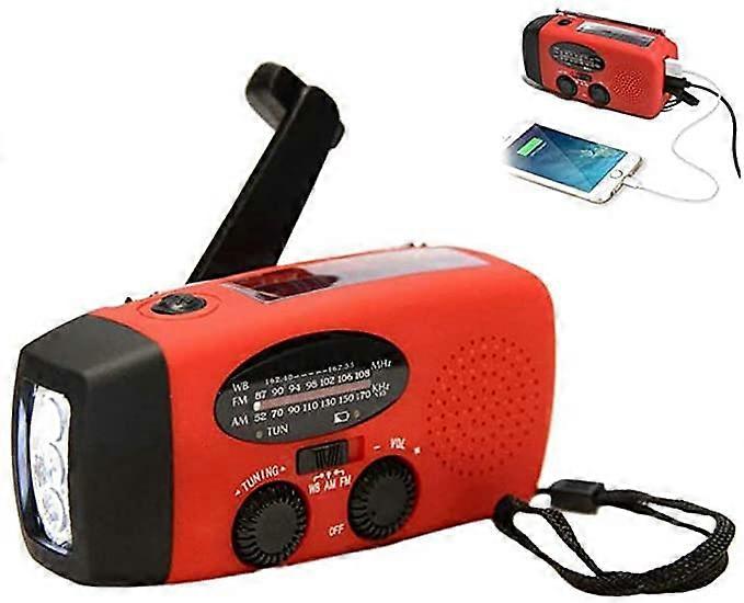 Emergency Solar Crank Radio with AM FM SW NOAA Alerts, LED Flashlight, Phone Charger, Red