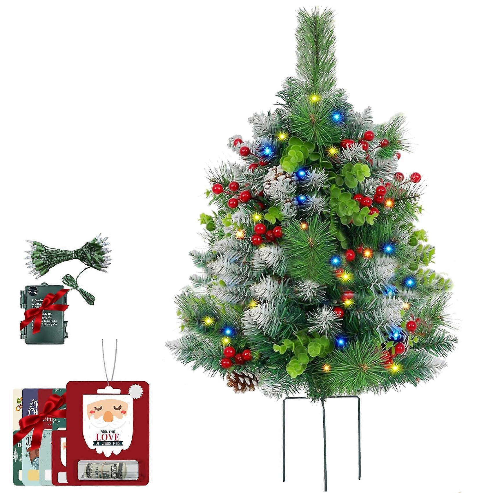PreLit Artificial Christmas Tree for Porch with Warm White LED Lights, 16Inch Urn Filler