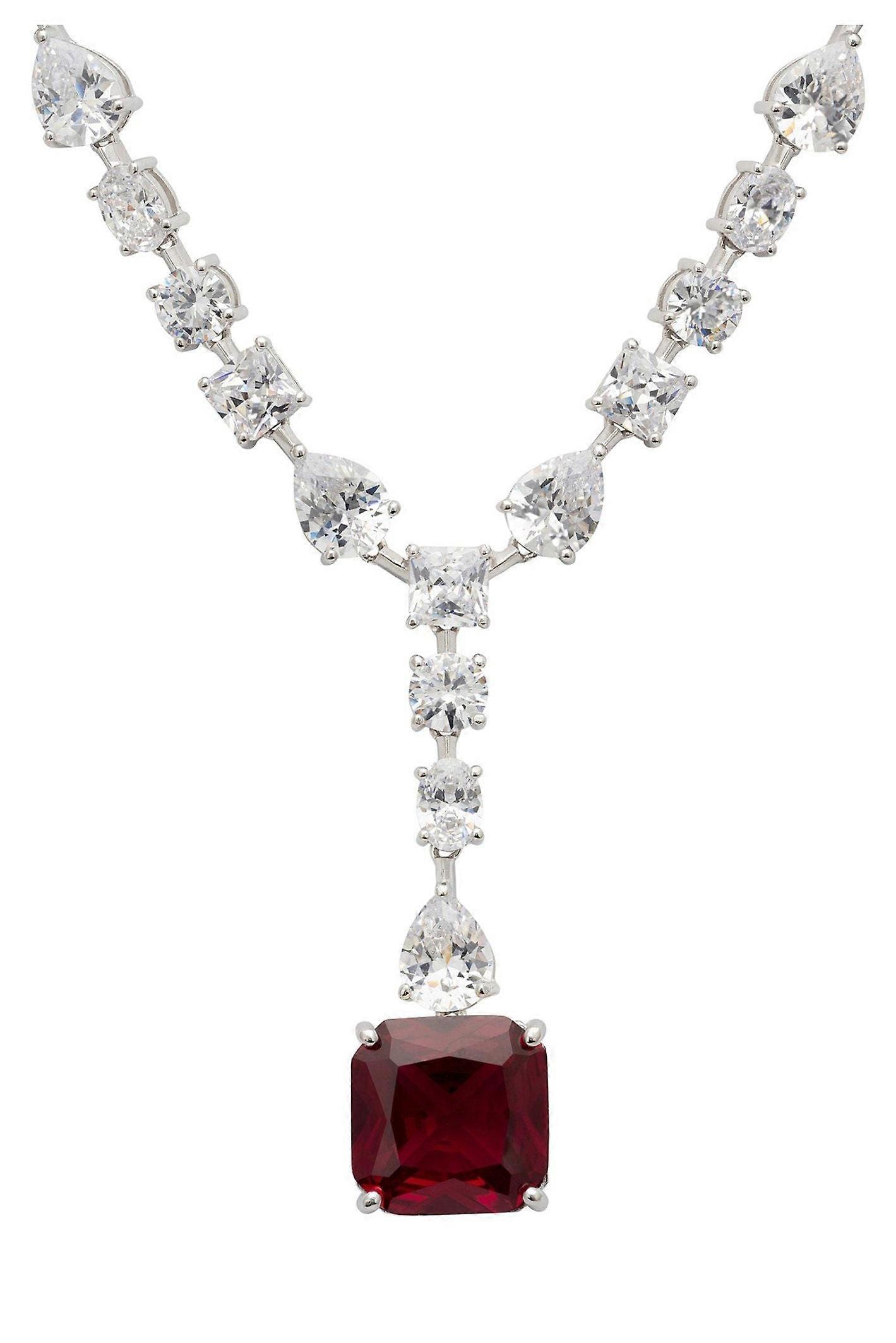 Latelita Penelope Ruby Statement Necklace - 925 Sterling Silver with Lab-Created Ruby and Simulated Diamonds - 45cm Length - Female