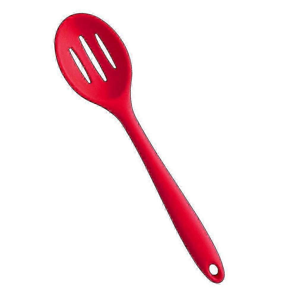 Premium Silicone Slotted Spoon With Hygienic Solid Coating, Bonus 101 Cooking Tips (cherry Red)