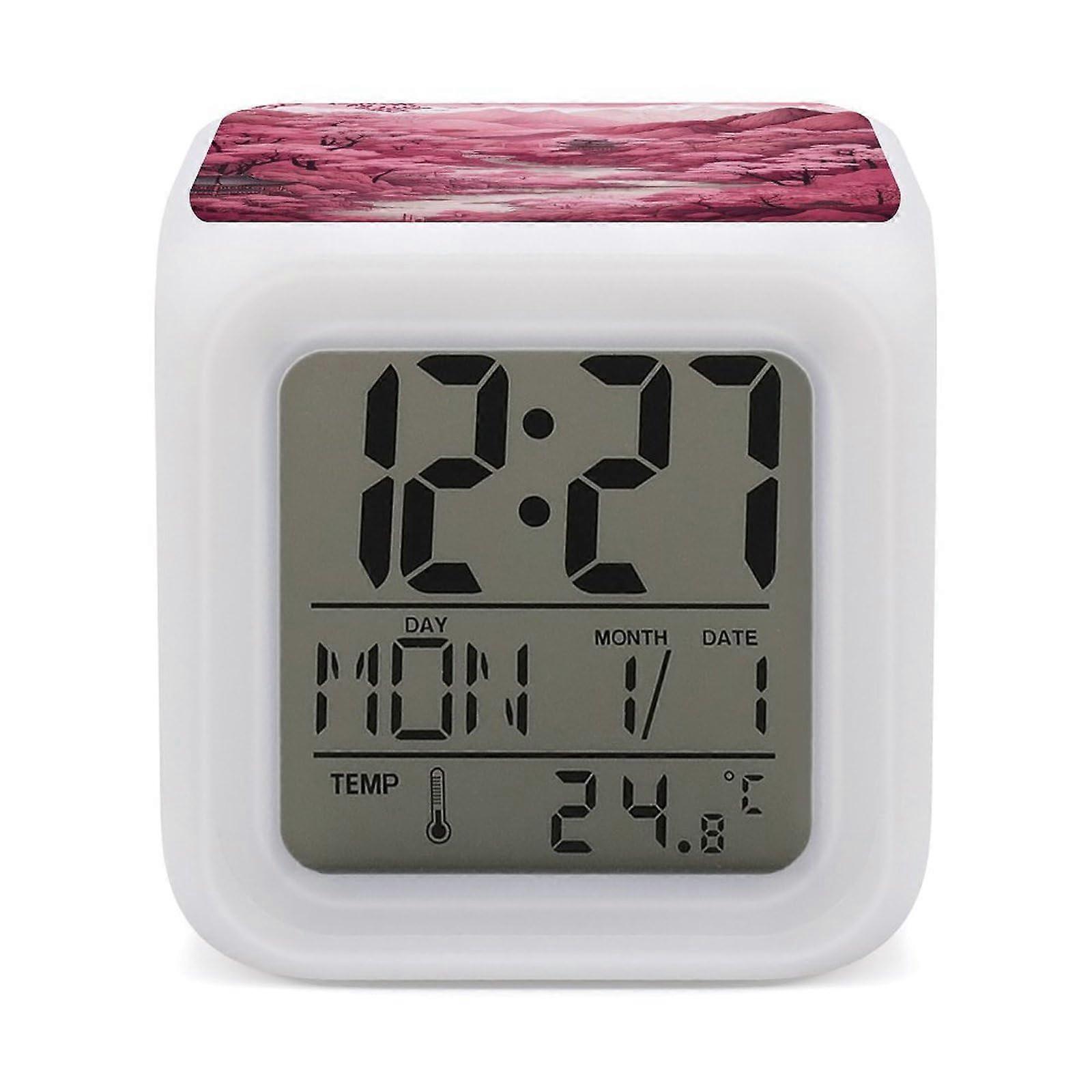 LED Alarm Clock with 7Color Night Light, Temperature Display, Date, Modern Bedroom Decor