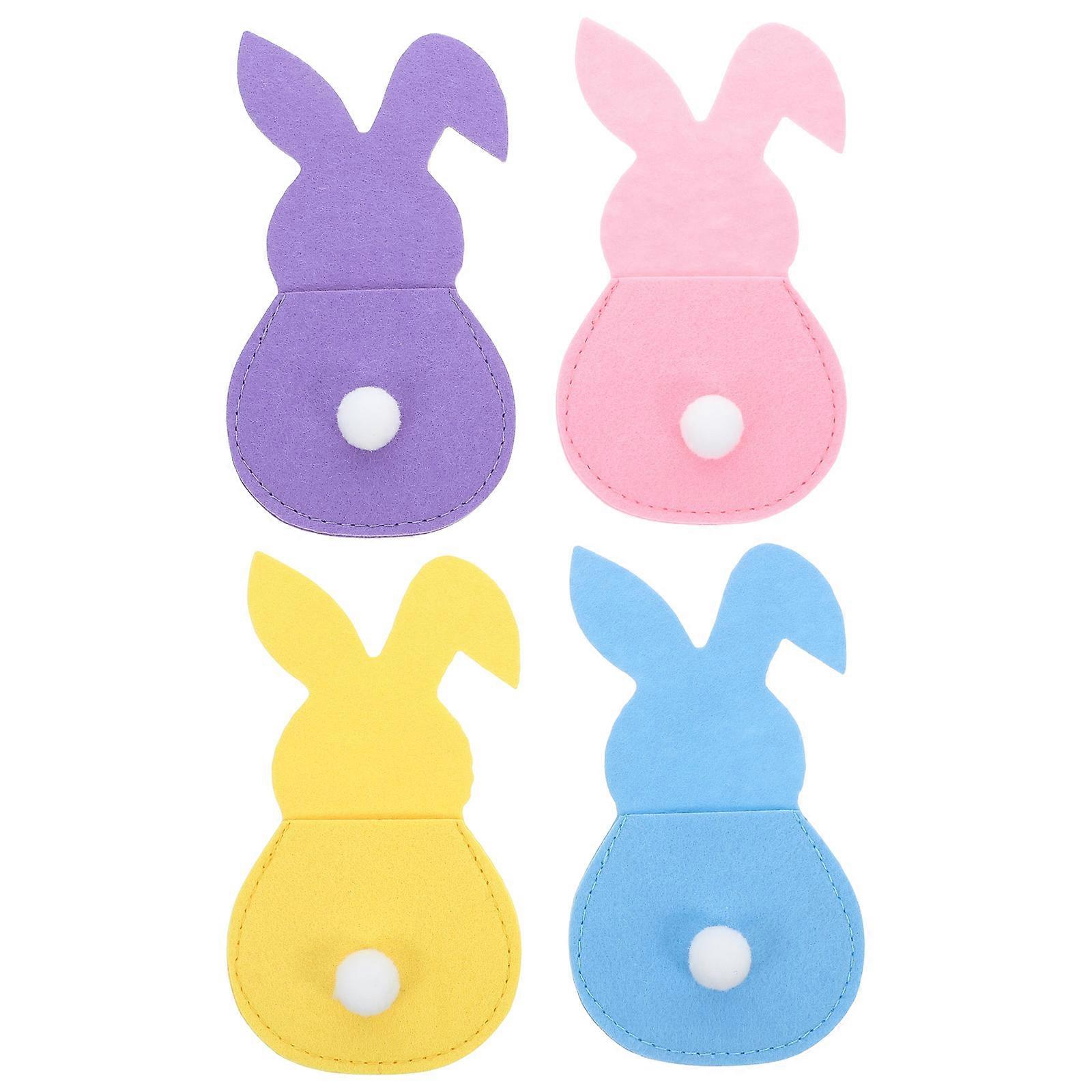 Cute Rabbit Shaped Easter Bunny Cutlery Holder for Storage Use 4Pcs Pouch