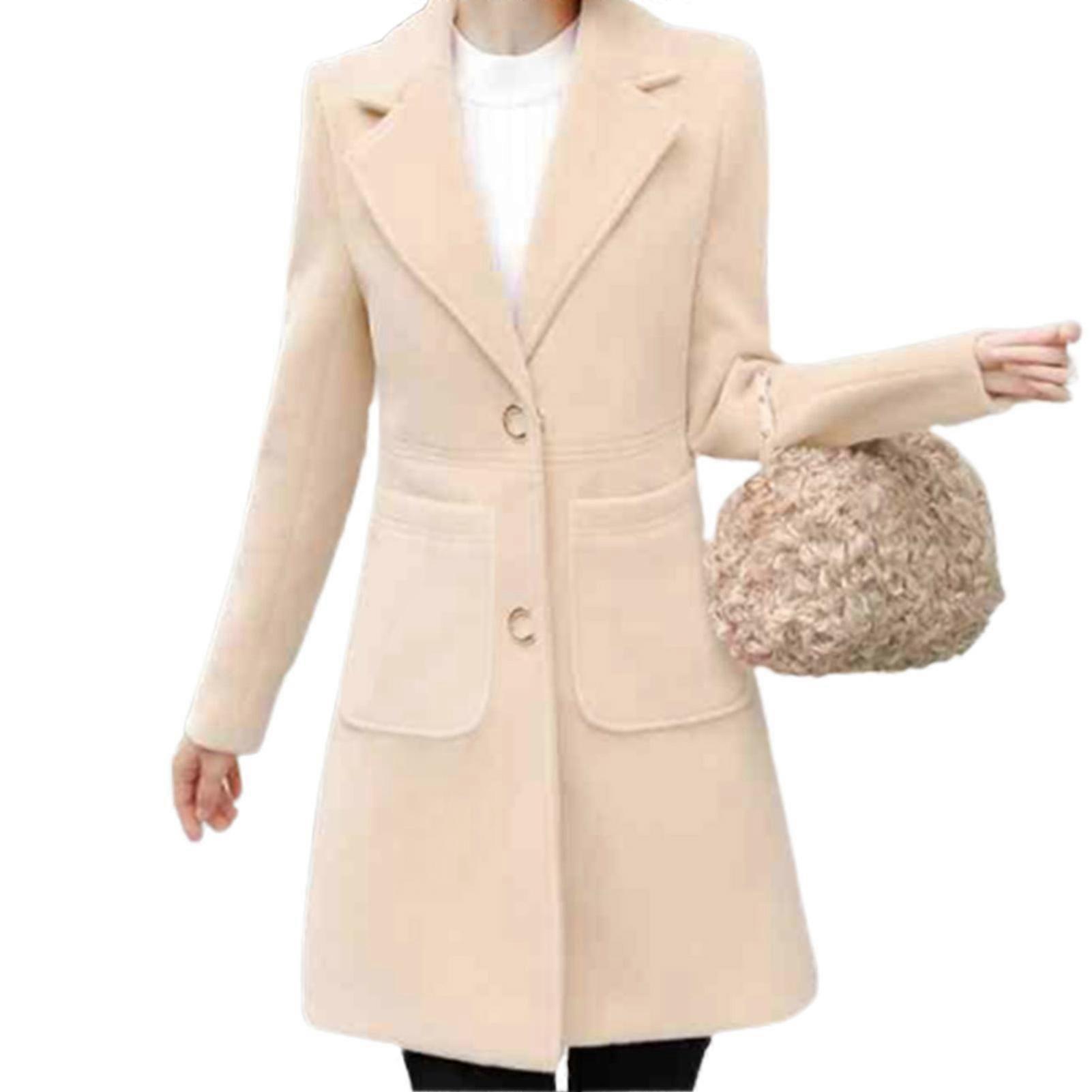 Women's Basic Wool Coat Lapel Collar Woolen Double Breasted Long Jacket For Outdoor Traveling Use-pink 26s