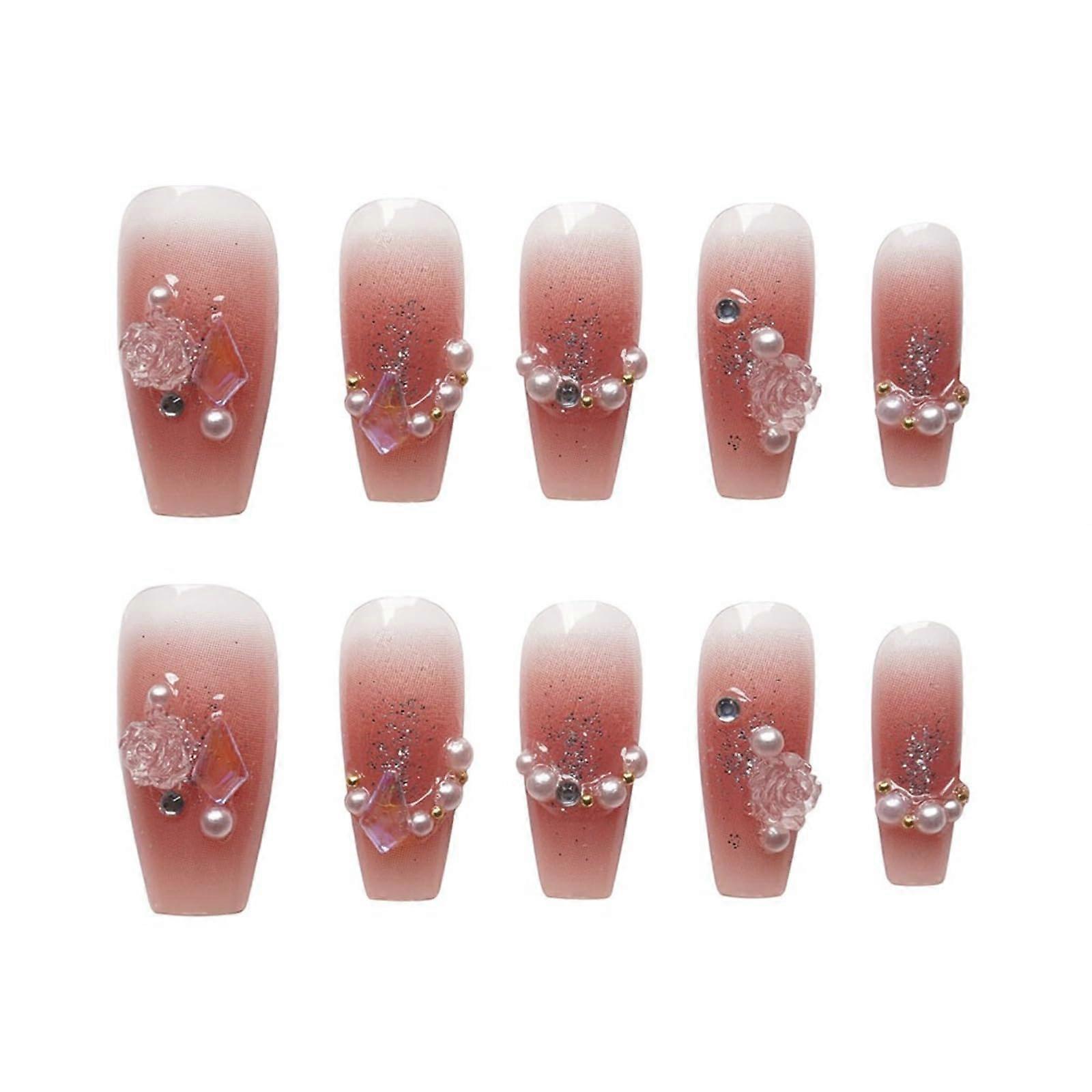 Reusable Long Press On Nails Kit  White Medium Long Fake Nails Set with Multiple Size Options