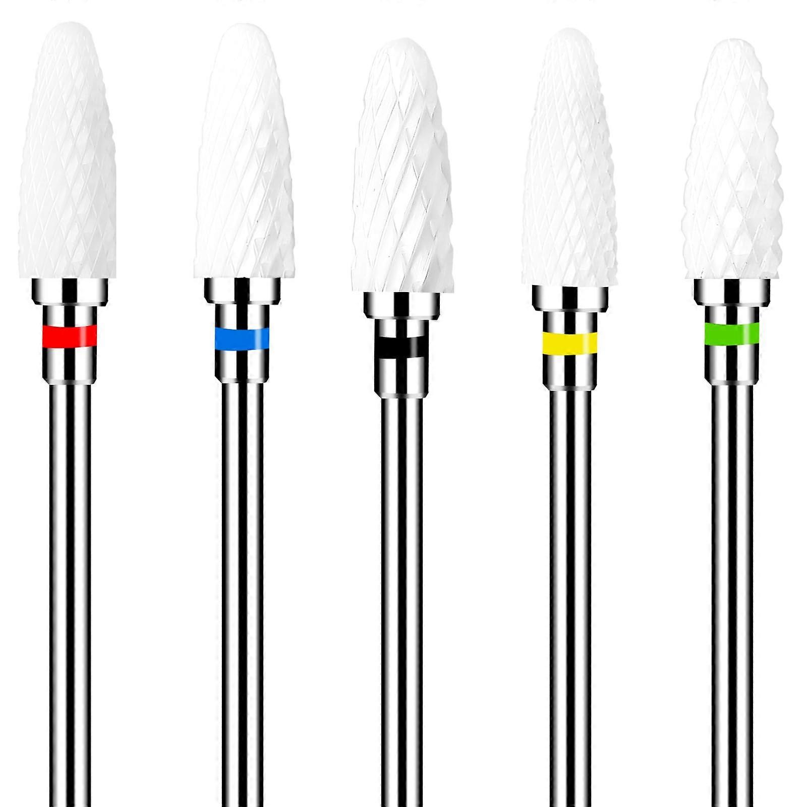 5 PCS Ceramic Nail Drill Bits Set, Professional Corn Shape for Acrylic Gel Removal, White